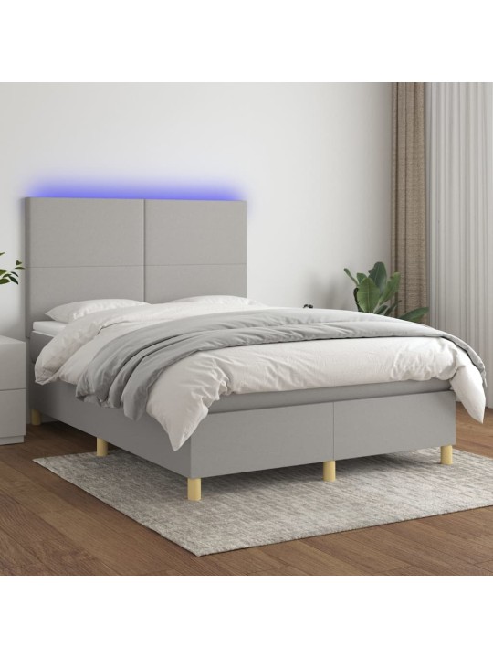 Box spring postel s matrací a LED světle šedá 140x190 cm textil