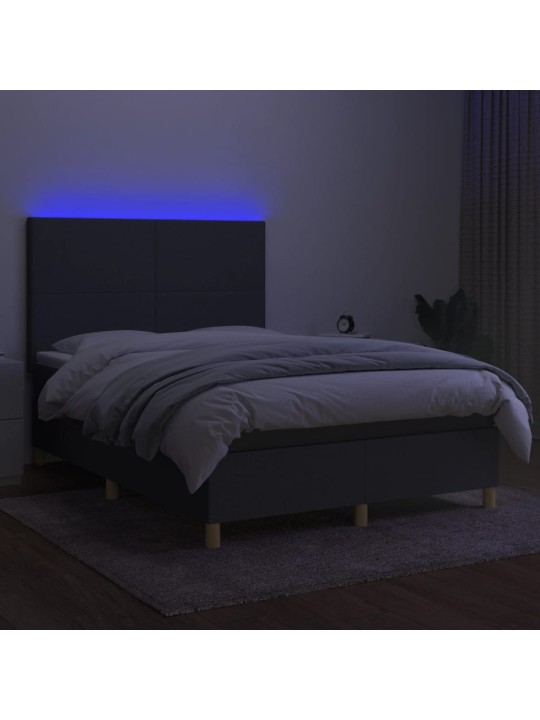 Box spring postel s matrací a LED tmavě šedá 140x190 cm textil