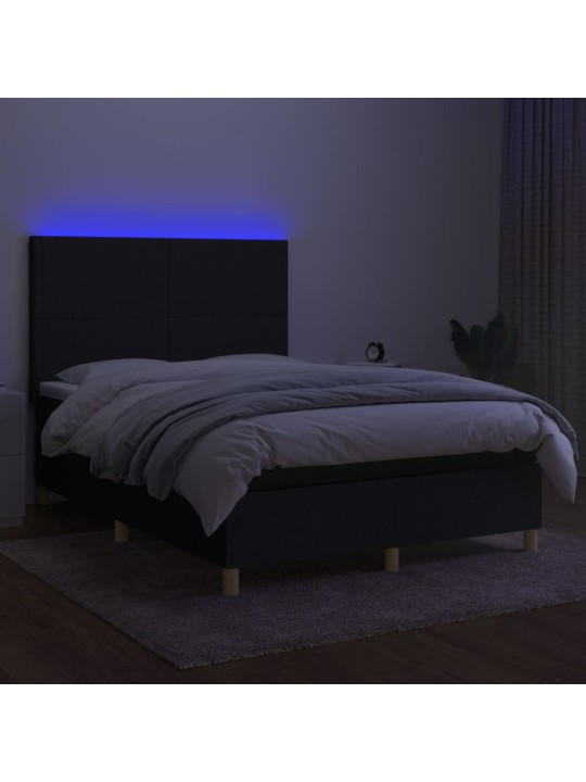 Box spring postel s matrací a LED černá 140x190 cm textil