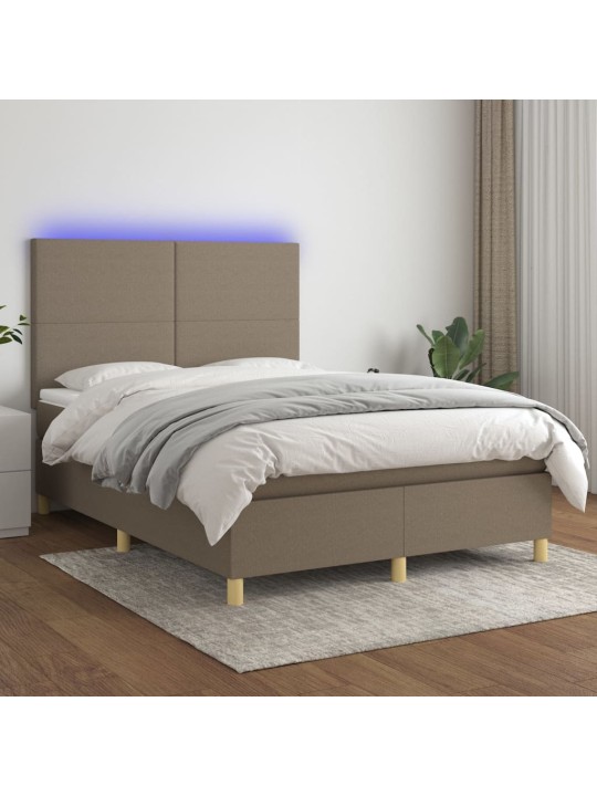 Box spring postel s matrací a led taupe 140x190 cm textil