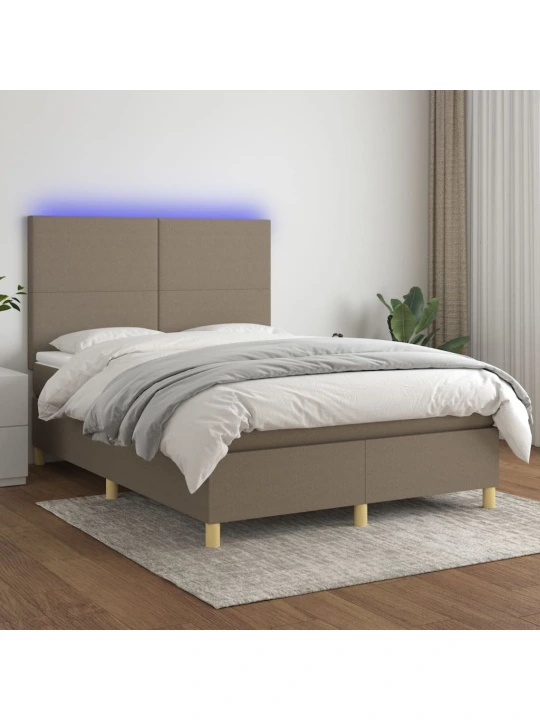 Box spring postel s matrací a led taupe 140x190 cm textil