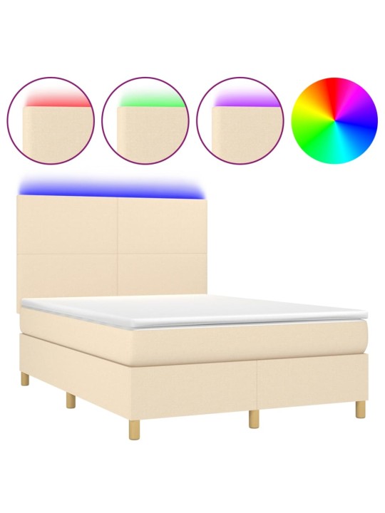 Box spring postel s matrací a led krémová 140x200 cm textil