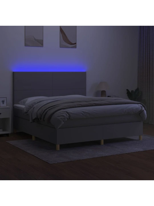 Box spring postel s matrací a LED světle šedá 160x200 cm textil