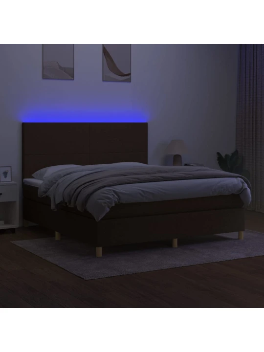Box spring postel s matrací a led tmavě hnědá 160x200 cm textil