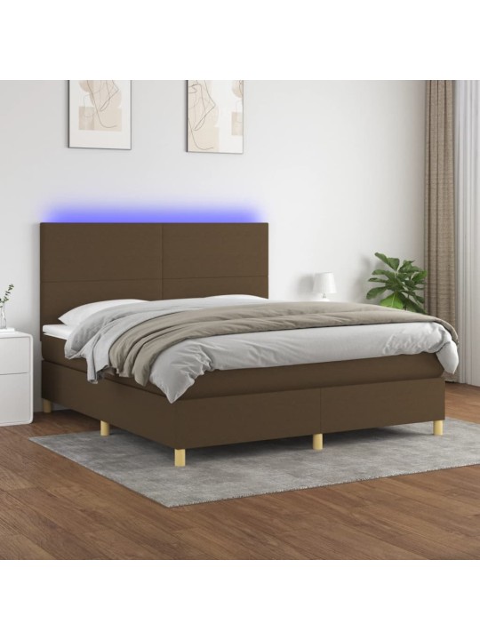 Box spring postel s matrací a led tmavě hnědá 160x200 cm textil