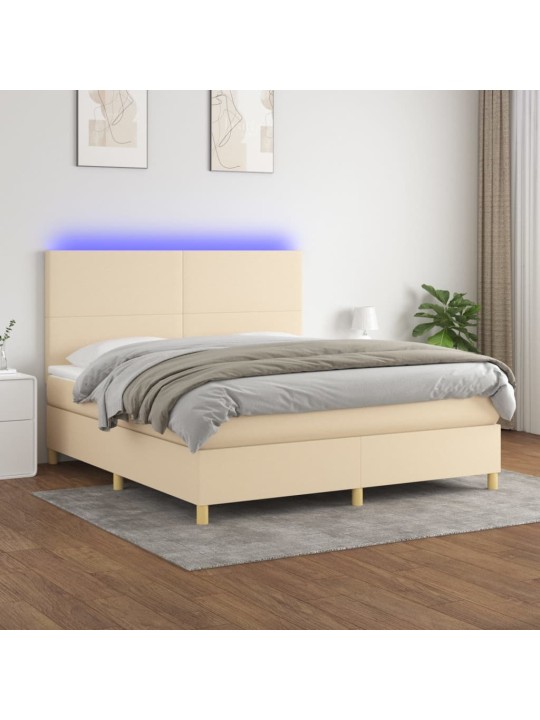 Box spring postel s matrací a led krémová 160x200 cm textil