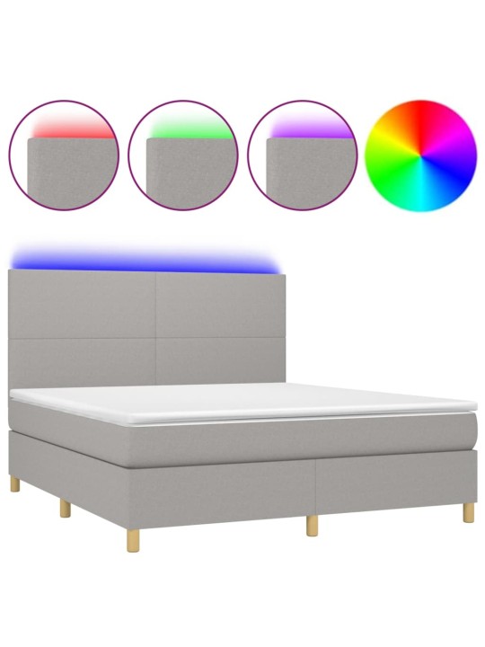 Box spring postel s matrací a LED světle šedá 180x200 cm textil