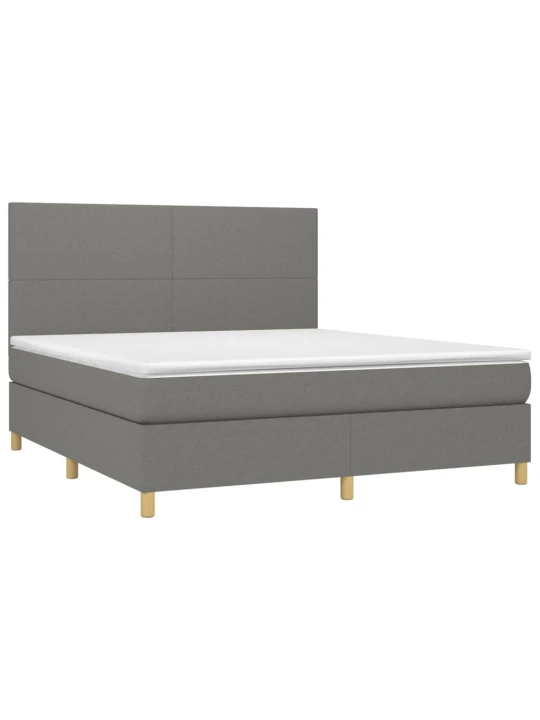 Box spring postel s matrací a LED tmavě šedá 180x200 cm textil