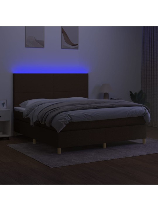 Box spring postel s matrací a led tmavě hnědá 180x200 cm textil