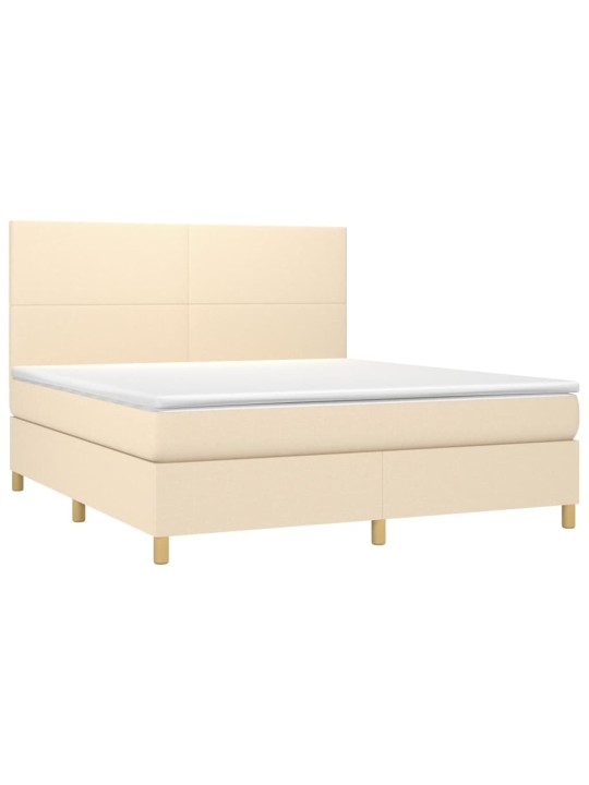Box spring postel s matrací a led krémová 180x200 cm textil