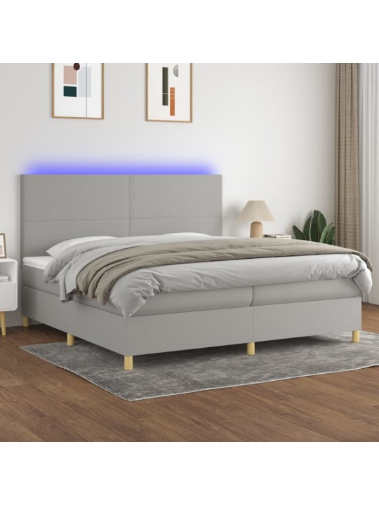 Box spring postel s matrací a LED světle šedá 200x200 cm textil