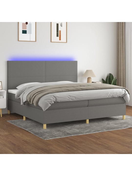 Box spring postel s matrací a LED tmavě šedá 200x200 cm textil
