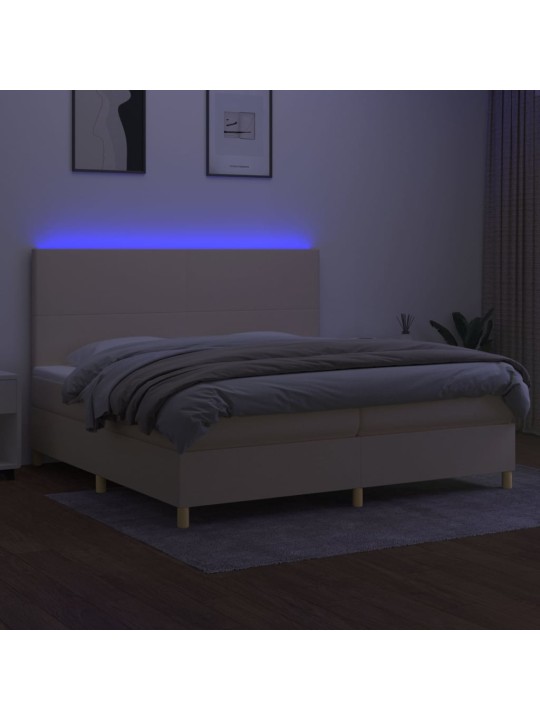 Box spring postel s matrací a led krémová 200x200 cm textil