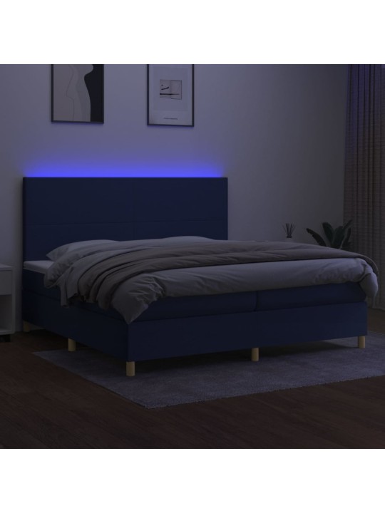 Box spring postel s matrací a led modrá 200x200 cm textil