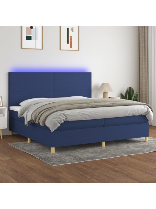 Box spring postel s matrací a led modrá 200x200 cm textil
