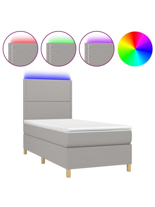 Box spring postel s matrací a LED světle šedá 80x200 cm textil