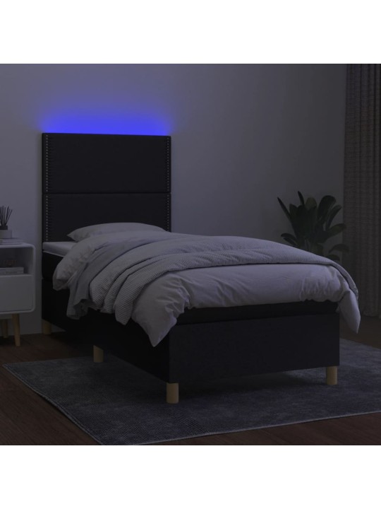 Box spring postel s matrací a LED černá 80 x 200 cm textil