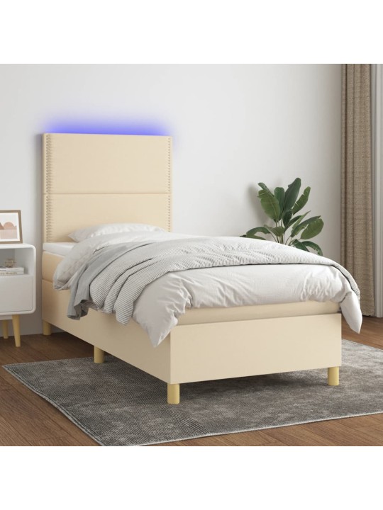 Box spring postel s matrací a LED krémová 80 x 200 cm textil