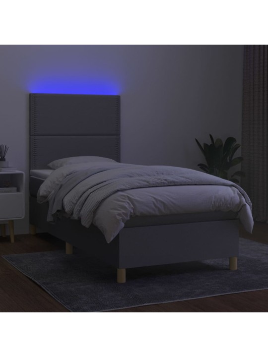 Box spring postel s matrací a LED světle šedá 90x190 cm textil