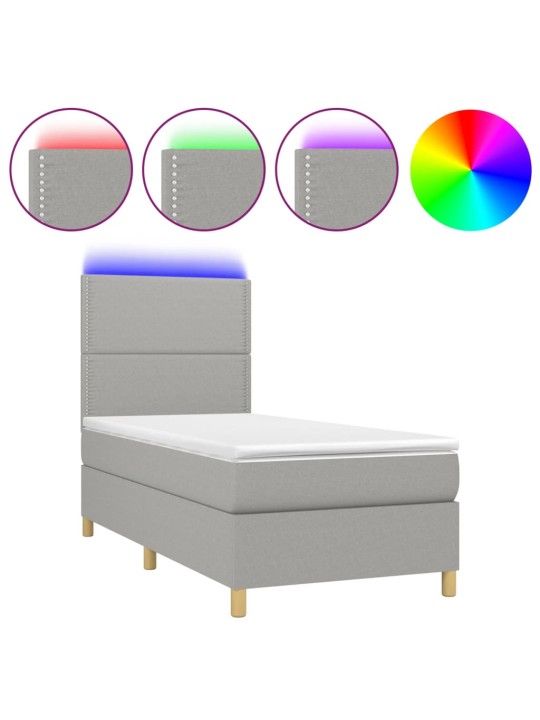 Box spring postel s matrací a LED světle šedá 100x200 cm textil