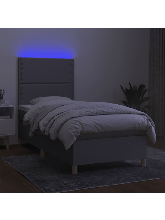 Box spring postel s matrací a LED světle šedá 100x200 cm textil