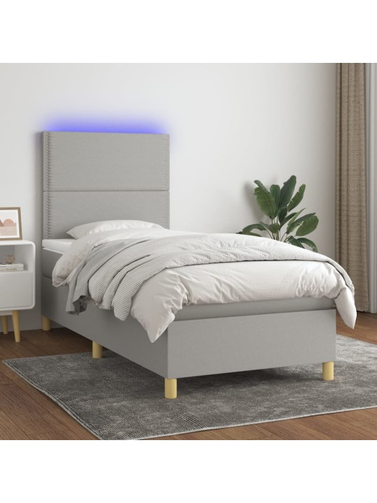Box spring postel s matrací a LED světle šedá 100x200 cm textil