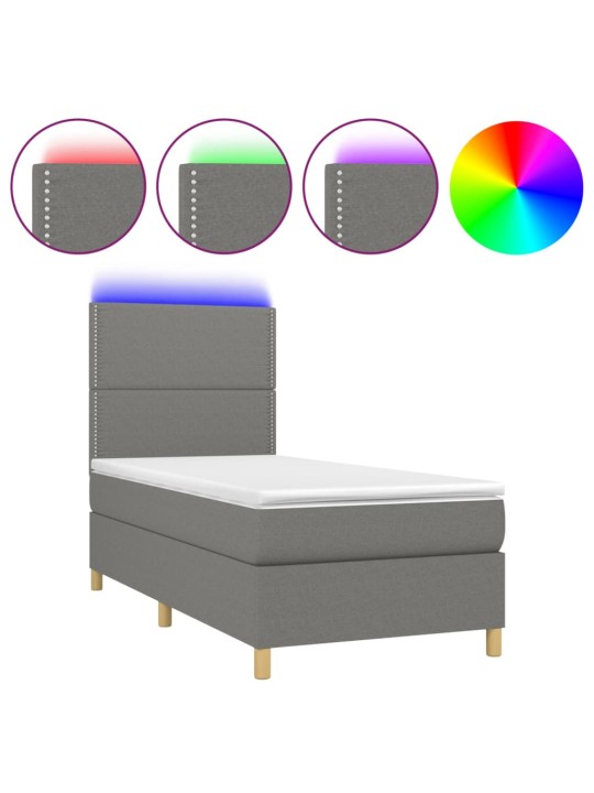 Box spring postel s matrací a LED tmavě šedá 100x200 cm textil