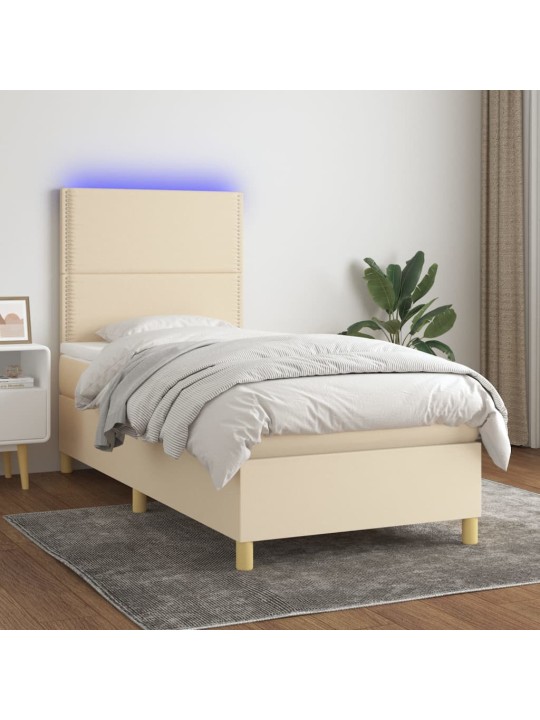 Box spring postel s matrací a LED krémová 100x200 cm textil