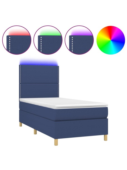 Box spring postel s matrací a LED modrá 100x200 cm textil
