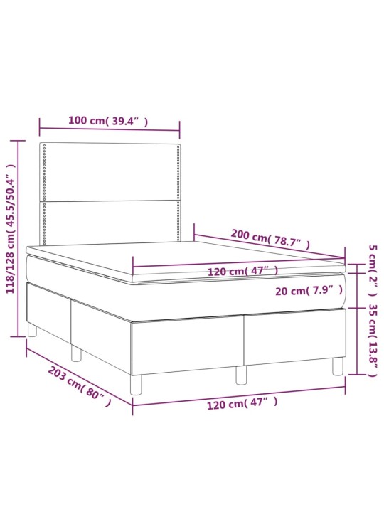 Box spring postel s matrací a LED černá 120 x 200 cm textil