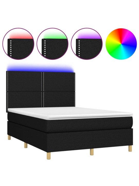 Box spring postel s matrací a LED černá 140x190 cm textil