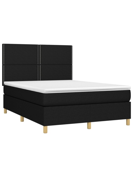 Box spring postel s matrací a LED černá 140x190 cm textil