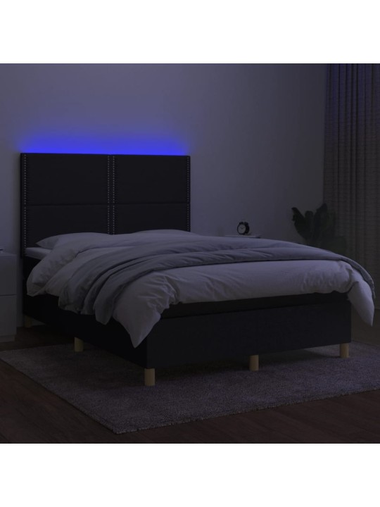 Box spring postel s matrací a LED černá 140x190 cm textil