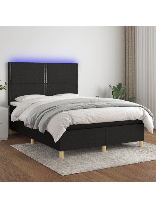 Box spring postel s matrací a LED černá 140x190 cm textil