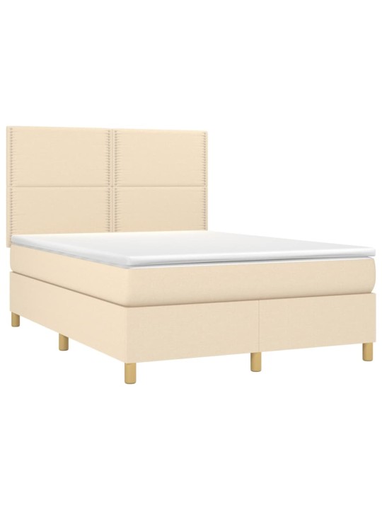 Box spring postel s matrací a LED krémová 140x190 cm textil