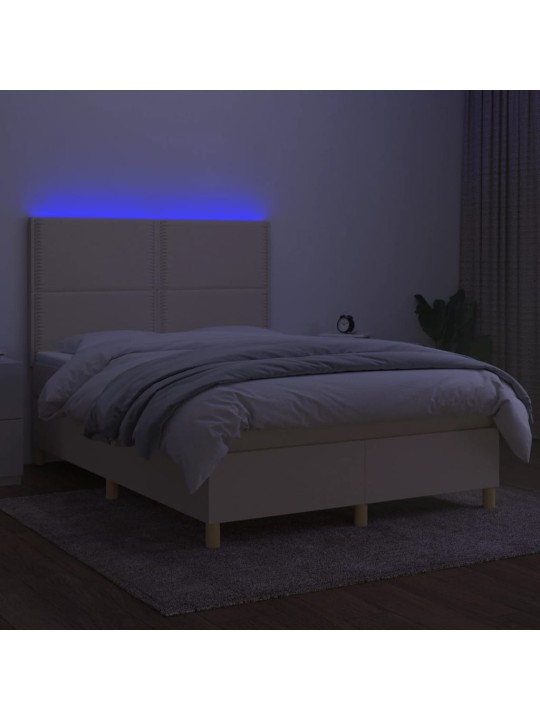 Box spring postel s matrací a LED krémová 140x190 cm textil