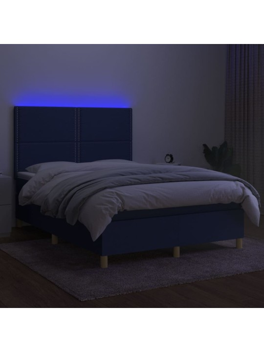 Box spring postel s matrací a LED modrá 140x190 cm textil