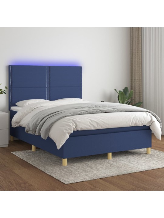 Box spring postel s matrací a LED modrá 140x190 cm textil