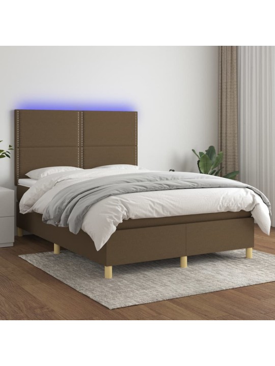 Box spring postel s matrací a LED tmavě hnědá 140x200 cm textil