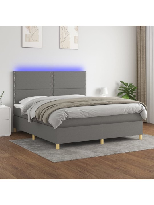 Box spring postel s matrací a LED tmavě šedá 160x200 cm textil