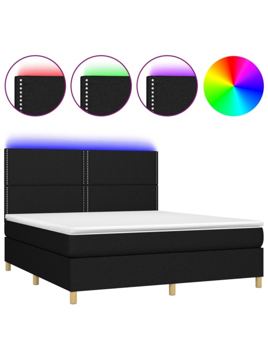 Box spring postel s matrací a LED černá 160x200 cm textil