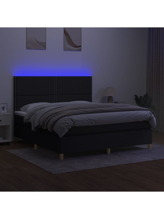 Box spring postel s matrací a LED černá 160x200 cm textil