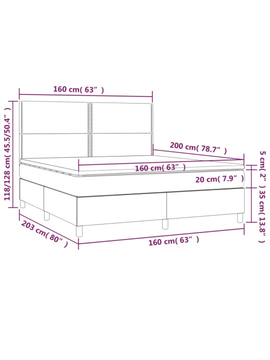 Box spring postel s matrací a LED černá 160x200 cm textil