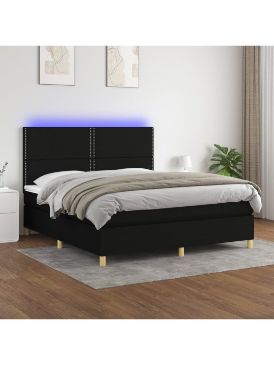 Box spring postel s matrací a LED černá 160x200 cm textil