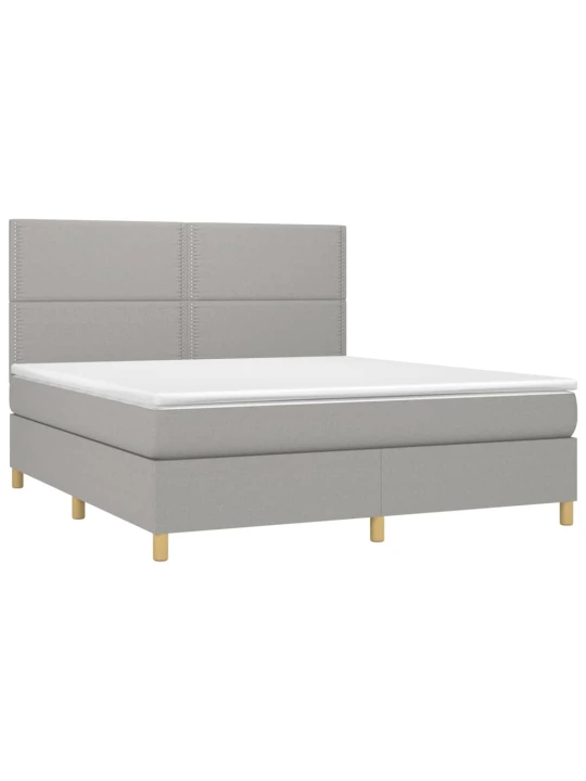 Box spring postel s matrací a LED světle šedá 180x200 cm textil