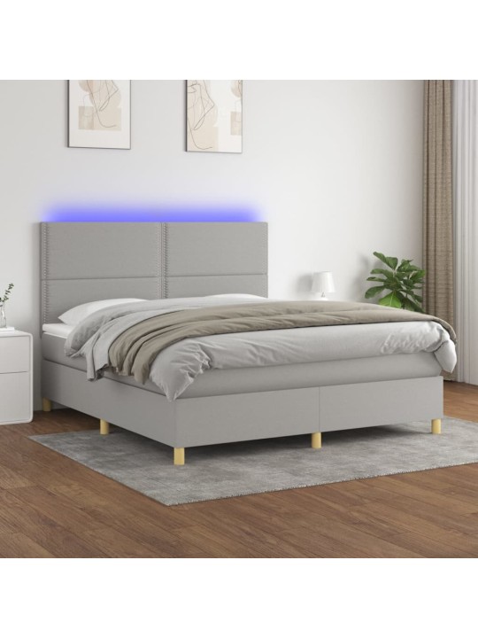 Box spring postel s matrací a LED světle šedá 180x200 cm textil