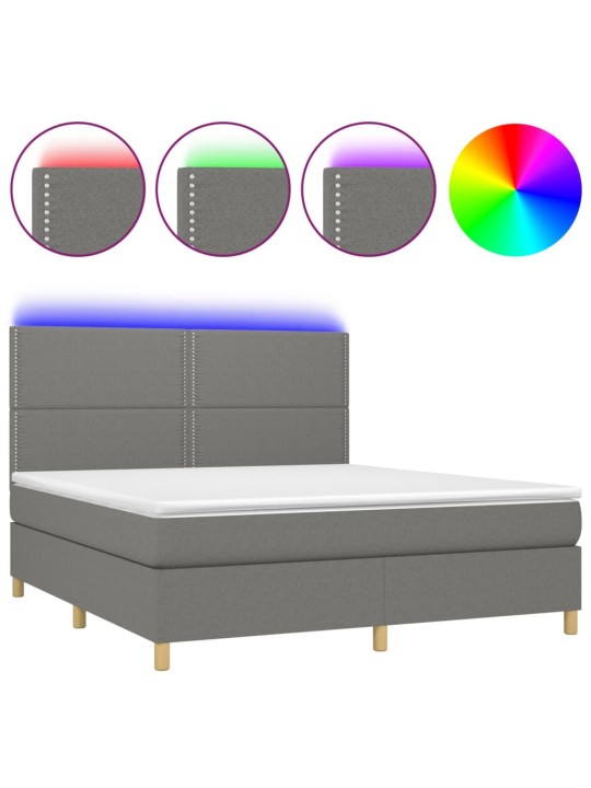 Box spring postel s matrací a LED tmavě šedá 180x200 cm textil