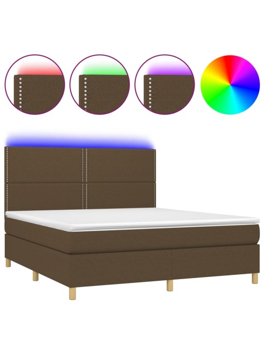 Box spring postel s matrací a LED tmavě hnědá 180x200 cm textil
