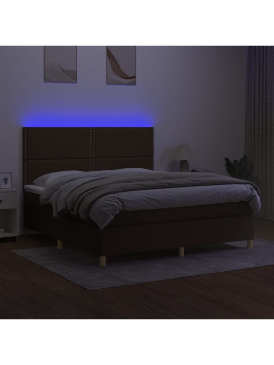 Box spring postel s matrací a LED tmavě hnědá 180x200 cm textil