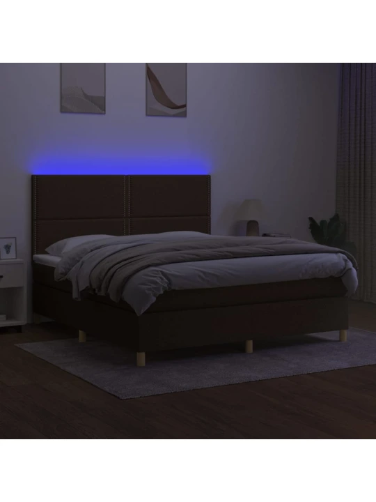 Box spring postel s matrací a LED tmavě hnědá 180x200 cm textil